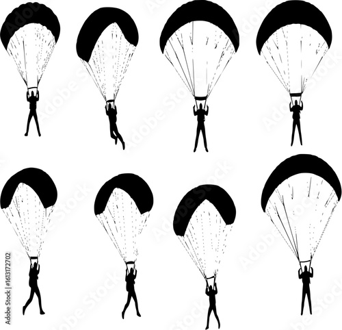 Skydiving and Paragliding Silhouettes – Extreme Sports Parachute Vector Set
