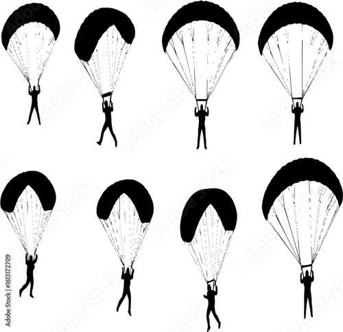 Skydiving and Paragliding Silhouettes – Extreme Sports Parachute Vector Set
