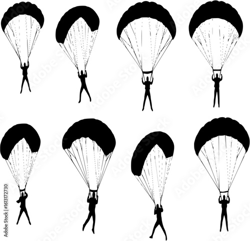 Skydiving and Paragliding Silhouettes – Extreme Sports Parachute Vector Set
