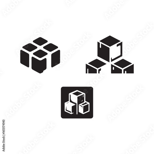 Cube Arrangements in Black and White Silhouette Style Featuring Isometric and Stacked Designs for Modern Visuals silhouette