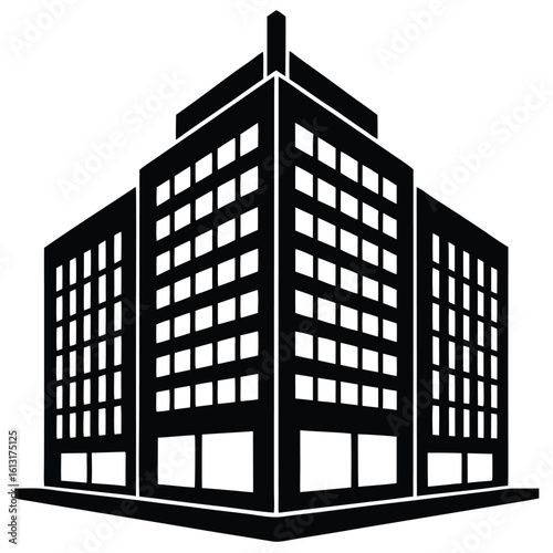 Office Bulding vector silhouette Single collection, Office Buildings Icon Square Button Set
