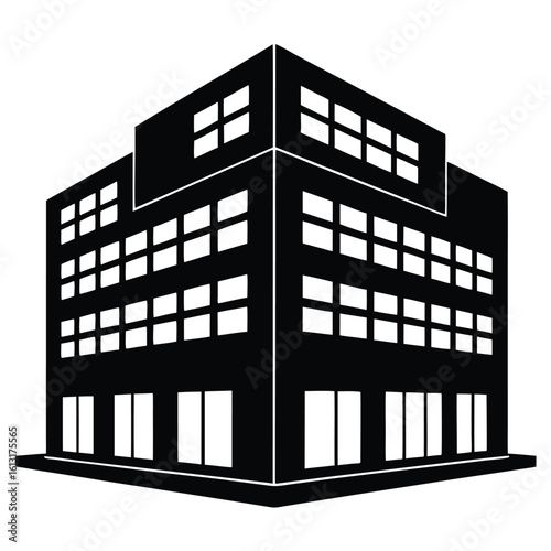 Office Bulding vector silhouette Single collection, Office Buildings Icon Square Button Set
