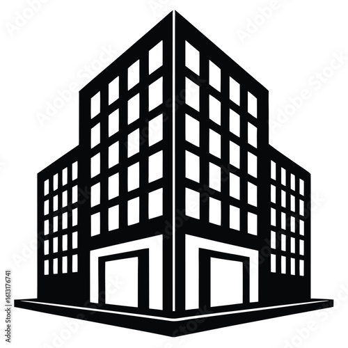 Office Bulding vector silhouette Single collection, Office Buildings Icon Square Button Set
