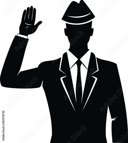 Leader Waving Gesture Silhouette on White

