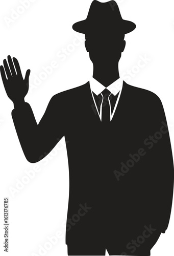 Leader Waving Hand Silhouette on White Background

