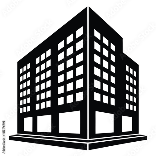 Office Bulding vector silhouette Single collection, Office Buildings Icon Square Button Set
