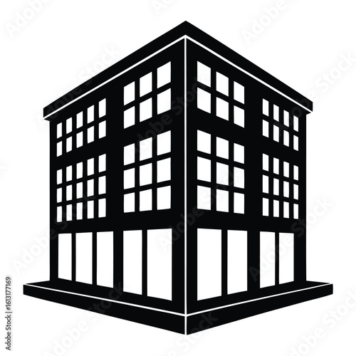 Office Bulding vector silhouette Single collection, Office Buildings Icon Square Button Set
