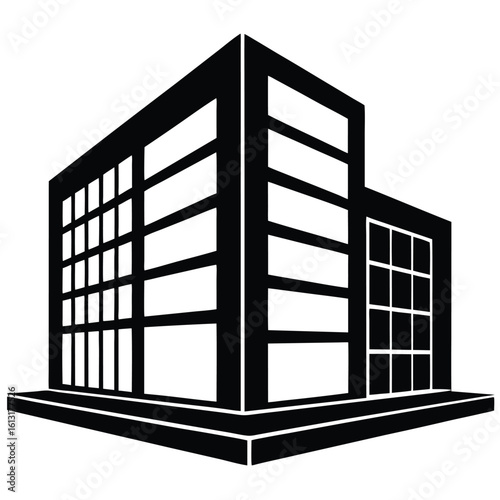Office Bulding vector silhouette Single collection, Office Buildings Icon Square Button Set
