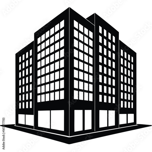 Office Bulding vector silhouette Single collection, Office Buildings Icon Square Button Set
