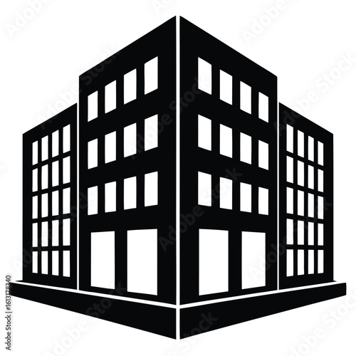 Office Bulding vector silhouette Single collection, Office Buildings Icon Square Button Set
