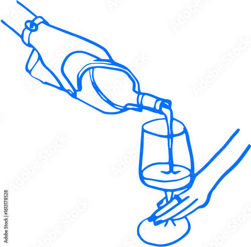 Hand pouring drink from bottle into glass mid-motion