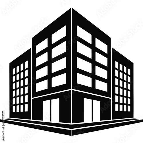 Office Bulding vector silhouette Single collection, Office Buildings Icon Square Button Set
