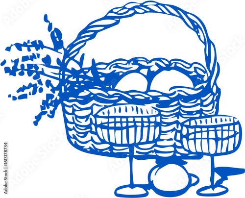 Basket with eggs arranged in a rustic composition