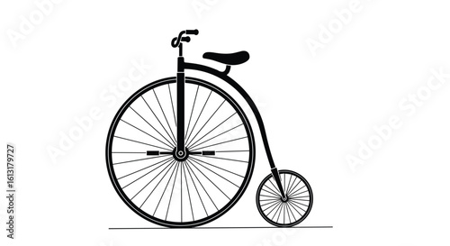 Vintage High-Wheel Bicycle Design with Spokes and Rider Seating