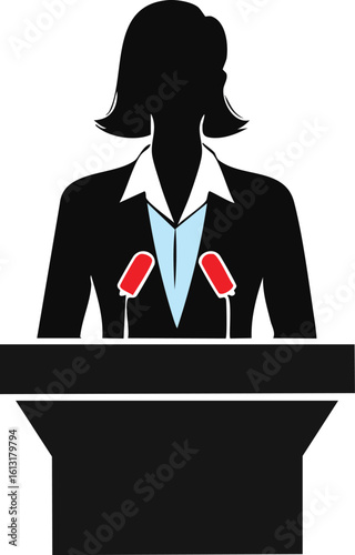 Black and White Politician Speech Silhouette Vector

