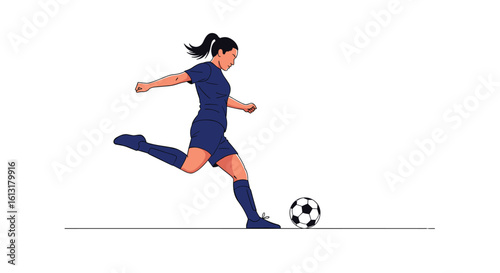 Female Athlete Kicking Soccer Ball During a Competitive Sports Match