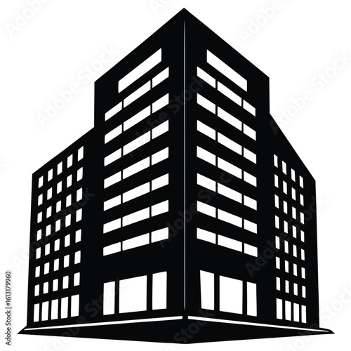 Office Bulding vector silhouette Single collection, Office Buildings Icon Square Button Set
