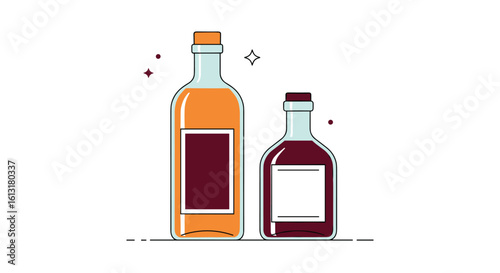 Two Bottles Filled With Amber And Red Liquid Awaiting Labeling And Marketing