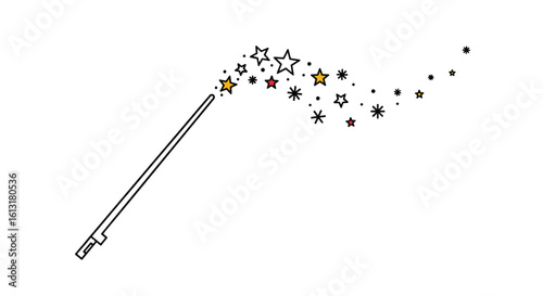 Magical wand with sparkling stars and cosmic dust creating enchantment and wonder