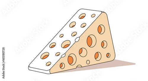 A Delicious Wedge of Swiss Cheese with Many Holes on a White Background