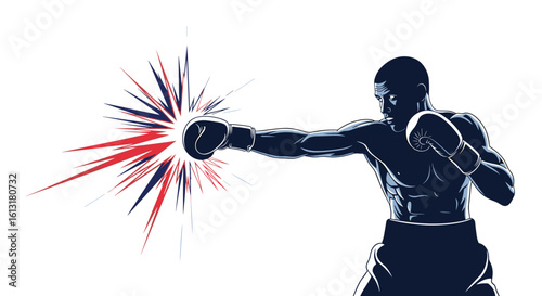 Dynamic Boxer Delivers Powerful Punch with Explosive Impact Effect