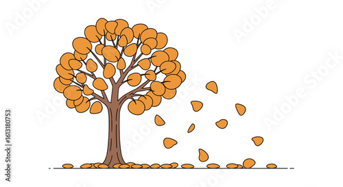 Autumn Tree Losing Leaves Gently Falling To The Ground During Breezy Weather