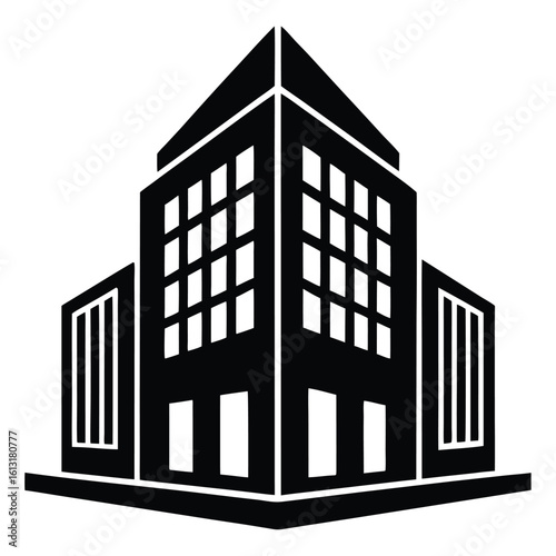 Office Bulding vector silhouette Single collection, Office Buildings Icon Square Button Set
