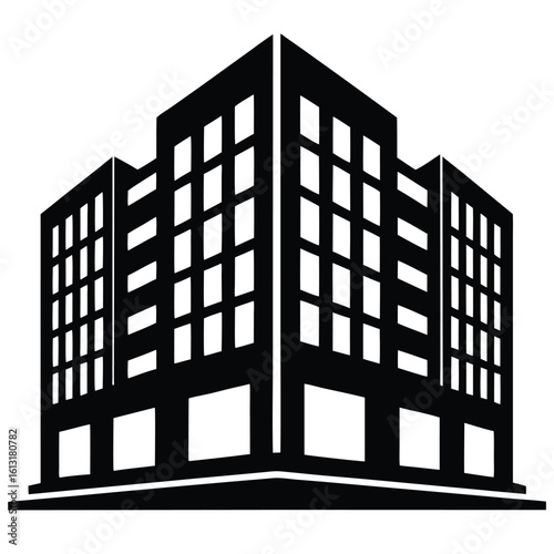 Office Bulding vector silhouette Single collection, Office Buildings Icon Square Button Set
