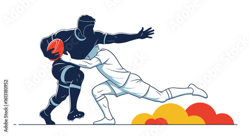 Rugby Player Tackles Opponent During Intense Match Action