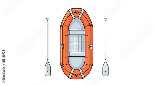 Orange Raft with Paddles Top View Outdoor Recreation Activity Adventure