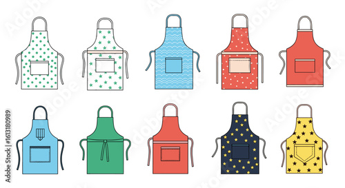 Colorful Aprons With Different Patterns Collection for Kitchen and Cooking