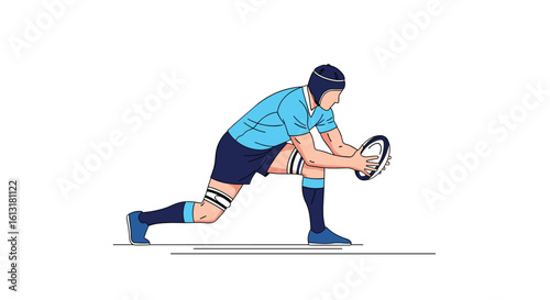 Rugby Player In Action With Ball During A Match Making A Defensive Move