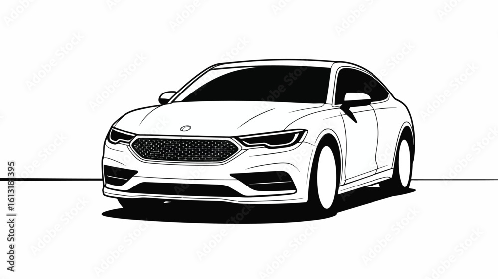 Sleek modern automobile front view detailed line art vehicle transportation Sleek modern automobile front view detailed line art vehicle transportation