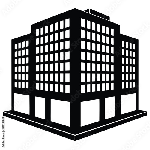 Office Bulding vector silhouette Single collection, Office Buildings Icon Square Button Set
