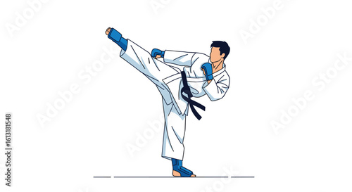 Martial artist performs a powerful side kick demonstrating strength and agility in combat
