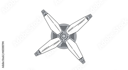 A Top Down View of a Multi Blade Drone Propeller Assembly Spinning Rapidly