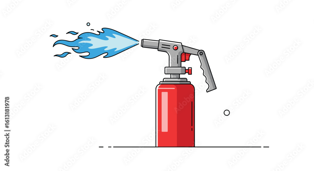 Naklejka premium A Red Torch Sprays Blue Flames for Culinary or Crafting Use