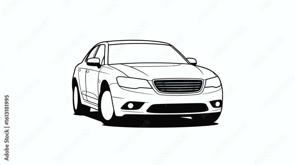 Obraz premium Detailed line art illustration of a modern sedan front view automobile vehicle