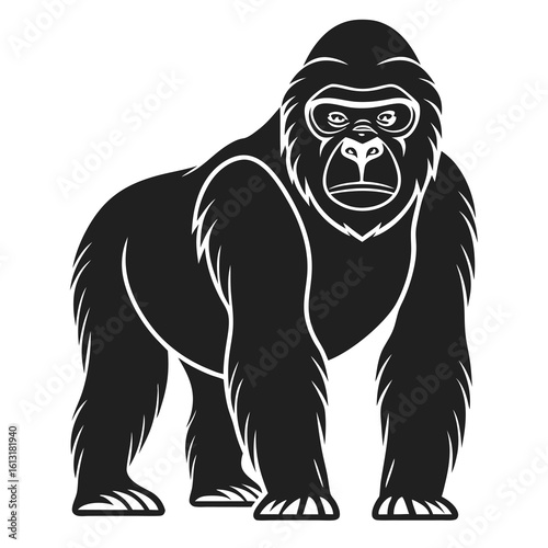 Black gorilla standing on white background stylized illustration primate animal