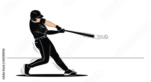 Dynamic Baseball Player Swinging Bat Athlete Action Pose Motion Energy Speed Power Sport