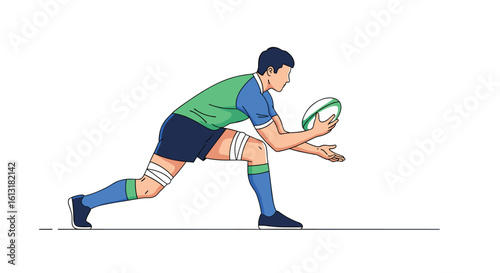 Rugby Player Catching the Ball During a Game Active Sport Competition