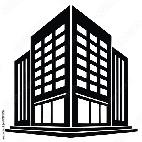 Office Bulding vector silhouette Single collection, Office Buildings Icon Square Button Set
