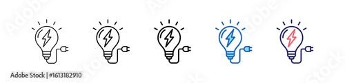Electricity Icon In 5 Different Styles Set Collection.  
