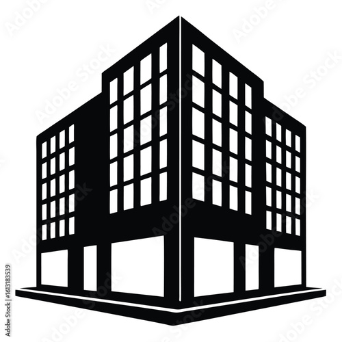 Office Bulding vector silhouette Single collection, Office Buildings Icon Square Button Set
