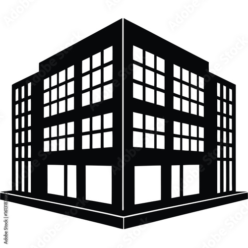 Office Bulding vector silhouette Single collection, Office Buildings Icon Square Button Set
