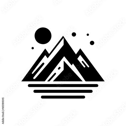 Design a minimalist mountain range logo with black peaks