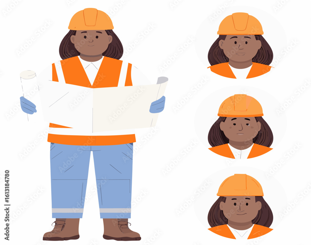 Female 3D Cartoon Construction Worker with Facial Expressions and Blueprint
Female 3D Cartoon Construction Worker with Facial Expressions and Blueprint
