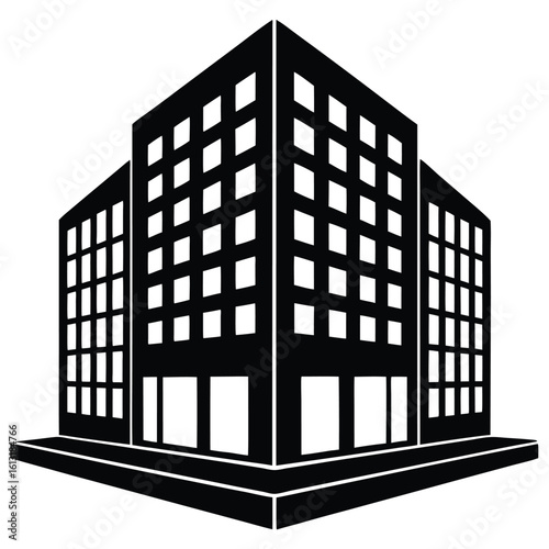 Office Bulding vector silhouette Single collection, Office Buildings Icon Square Button Set
