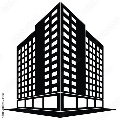 Office Bulding vector silhouette Single collection, Office Buildings Icon Square Button Set
