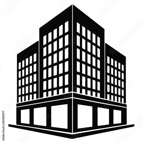 Office Bulding vector silhouette Single collection, Office Buildings Icon Square Button Set
